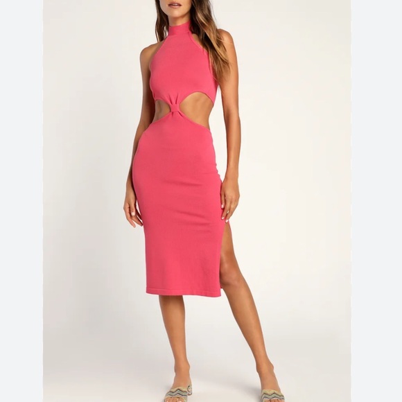 Lulus Dresses & Skirts - Lulu's Loving It Hot Pink Knit Cutout Midi Dress